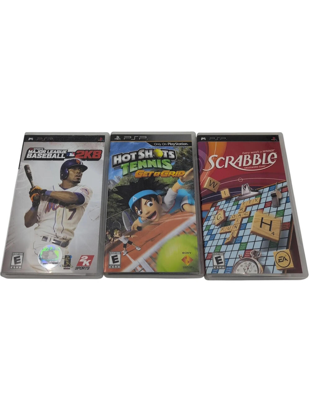 Sony PSP Sports Game Lot Major League‎ Baseball 2K8 Hot Shots Tennis Scrabble